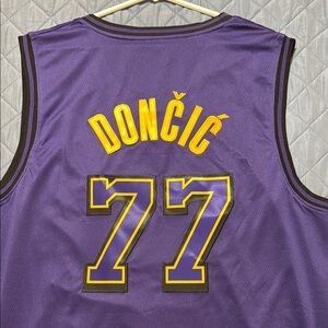 Purple Los Angeles Lakers Basketball Jersey with Yellow Accents Doncic 77 NWOT